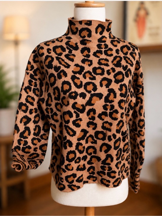 Rachel Zoe Sweaters - Rachel Zoe Luxe Leopard Print Mock Neck Sweater | Camel & Black | XS